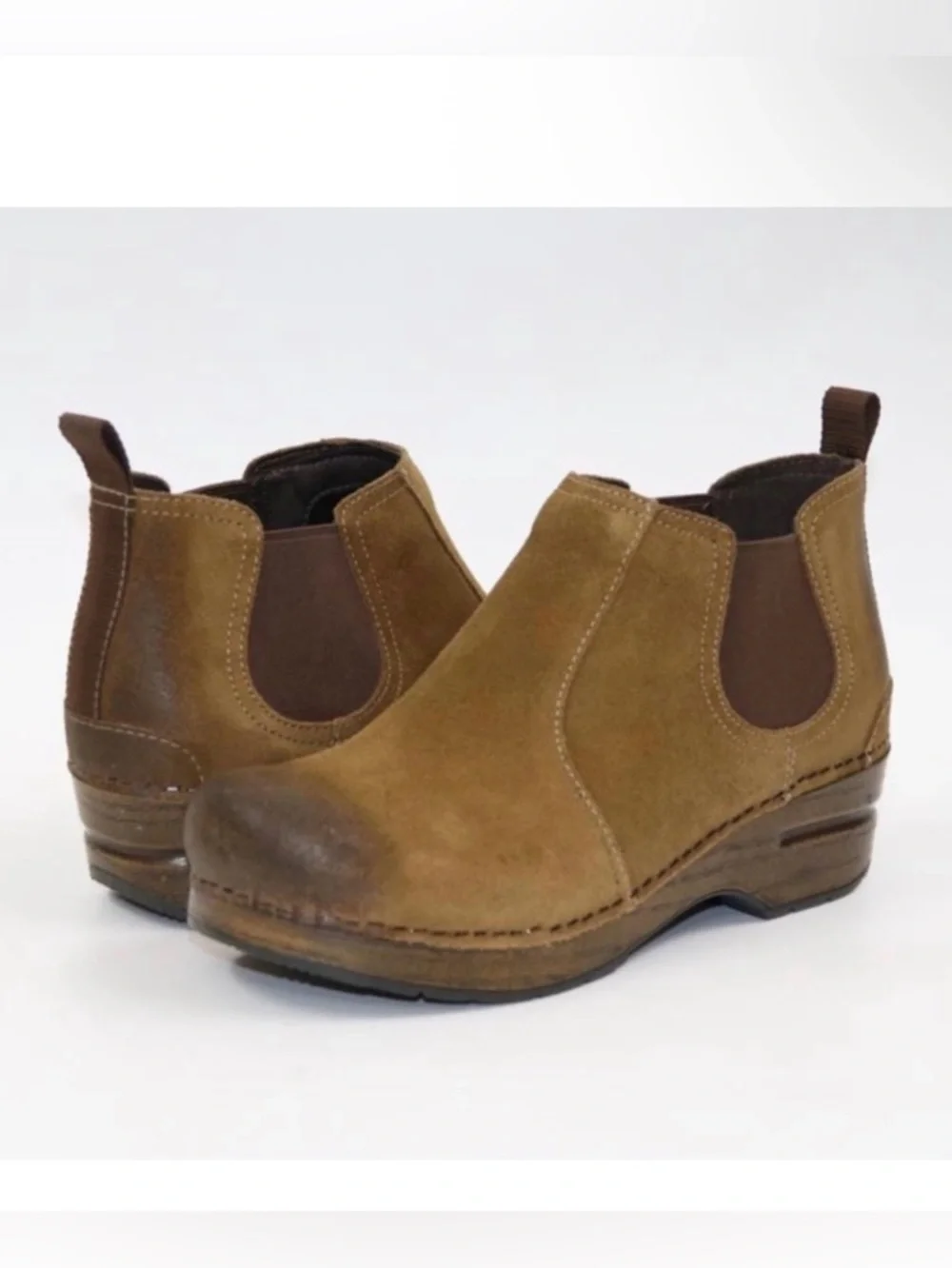 Dansko Frankie Tan Burnished Rustic Honey Brown Suede Chelsea Ankle Boot Clog 39